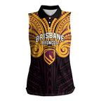 Custom Brisbane Broncos Women Sleeveless Polo Shirt Horse Warrior Polynesia Islander Rugby Mascot