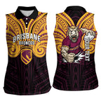 Custom Brisbane Broncos Women Sleeveless Polo Shirt Horse Warrior Polynesia Islander Rugby Mascot