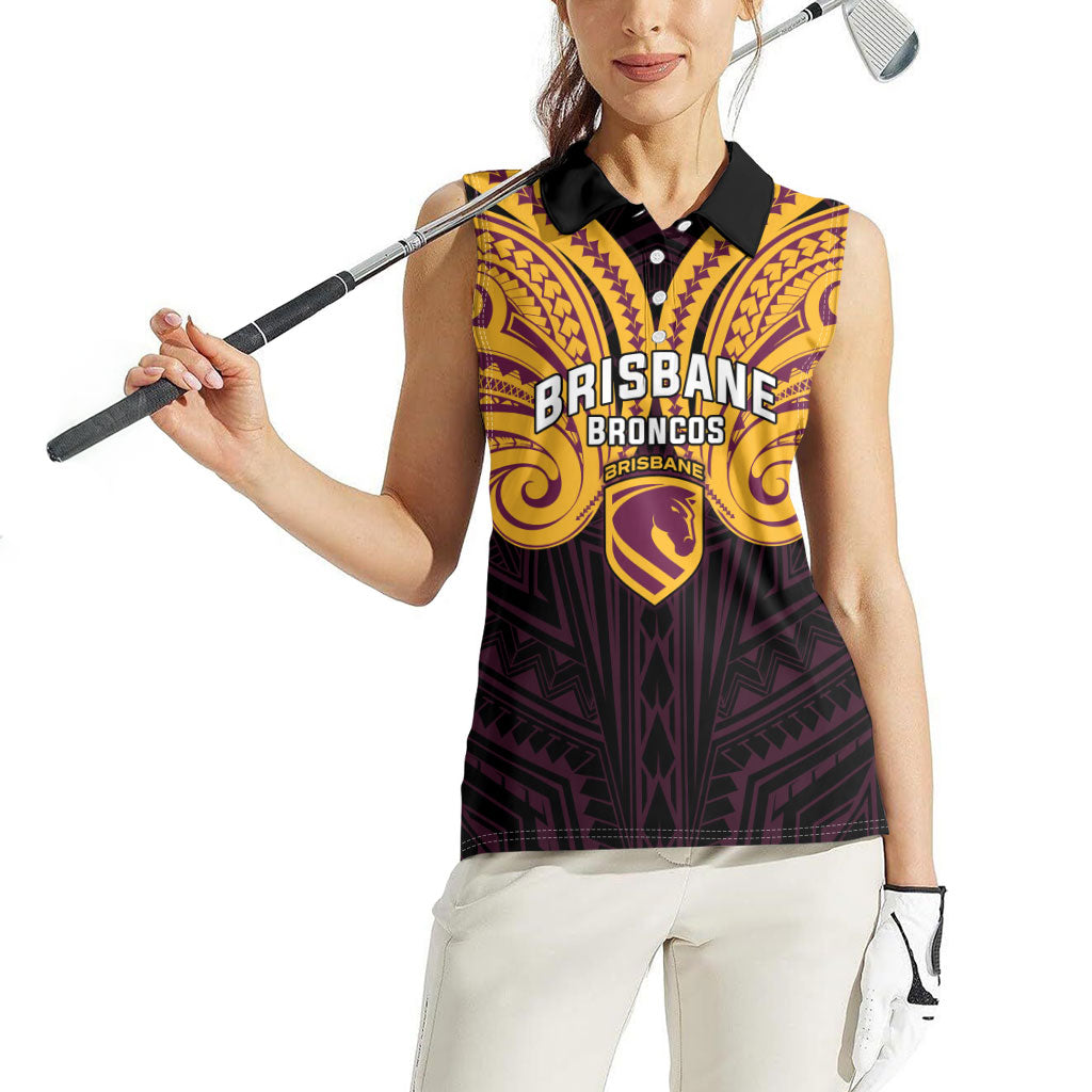 Custom Brisbane Broncos Women Sleeveless Polo Shirt Horse Warrior Polynesia Islander Rugby Mascot