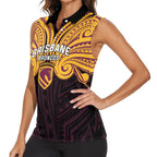 Custom Brisbane Broncos Women Sleeveless Polo Shirt Horse Warrior Polynesia Islander Rugby Mascot