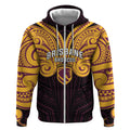 Custom Brisbane Broncos Zip Hoodie Horse Warrior Polynesia Islander Rugby Mascot