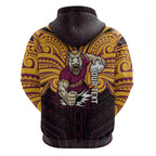 Custom Brisbane Broncos Zip Hoodie Horse Warrior Polynesia Islander Rugby Mascot