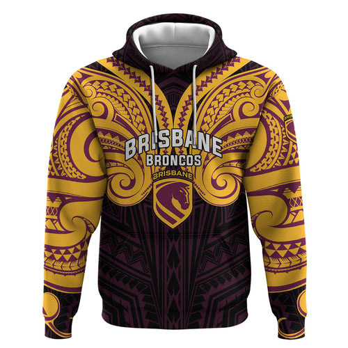 Custom Brisbane Broncos Zip Hoodie Horse Warrior Polynesia Islander Rugby Mascot