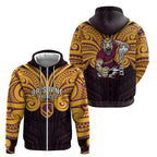 Custom Brisbane Broncos Zip Hoodie Horse Warrior Polynesia Islander Rugby Mascot