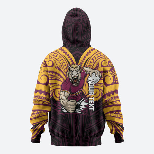 Custom Brisbane Broncos Zip Hoodie Horse Warrior Polynesia Islander Rugby Mascot