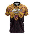 Custom Brisbane Broncos Zipper Polo Shirt Horse Warrior Polynesia Islander Rugby Mascot
