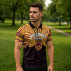 Custom Brisbane Broncos Zipper Polo Shirt Horse Warrior Polynesia Islander Rugby Mascot