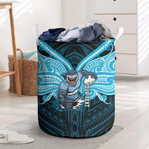 Custom Cronulla-Sutherland Sharks Laundry Basket Shark Warrior Polynesia Islander Rugby Mascot