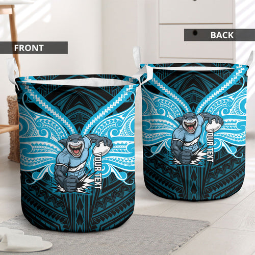 Custom Cronulla-Sutherland Sharks Laundry Basket Shark Warrior Polynesia Islander Rugby Mascot