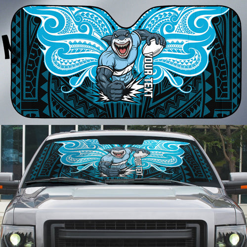 Custom Cronulla-Sutherland Sharks Auto Sun Shade Shark Warrior Polynesia Islander Rugby Mascot