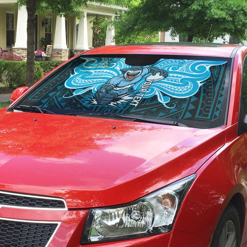 Custom Cronulla-Sutherland Sharks Auto Sun Shade Shark Warrior Polynesia Islander Rugby Mascot