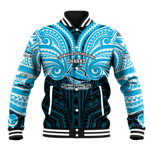 Custom Cronulla-Sutherland Sharks Baseball Jacket Shark Warrior Polynesia Islander Rugby Mascot