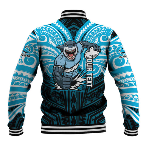 Custom Cronulla-Sutherland Sharks Baseball Jacket Shark Warrior Polynesia Islander Rugby Mascot