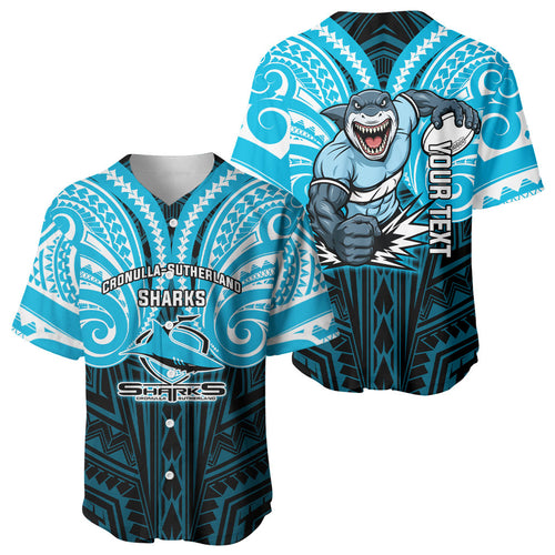 Custom Cronulla-Sutherland Sharks Baseball Jersey Shark Warrior Polynesia Islander Rugby Mascot