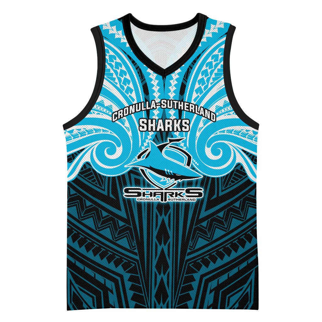 Custom Cronulla-Sutherland Sharks Basketball Jersey Shark Warrior Polynesia Islander Rugby Mascot