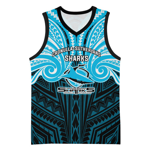 Custom Cronulla-Sutherland Sharks Basketball Jersey Shark Warrior Polynesia Islander Rugby Mascot