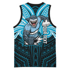 Custom Cronulla-Sutherland Sharks Basketball Jersey Shark Warrior Polynesia Islander Rugby Mascot