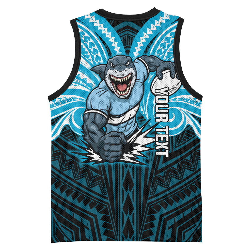 Custom Cronulla-Sutherland Sharks Basketball Jersey Shark Warrior Polynesia Islander Rugby Mascot