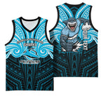 Custom Cronulla-Sutherland Sharks Basketball Jersey Shark Warrior Polynesia Islander Rugby Mascot