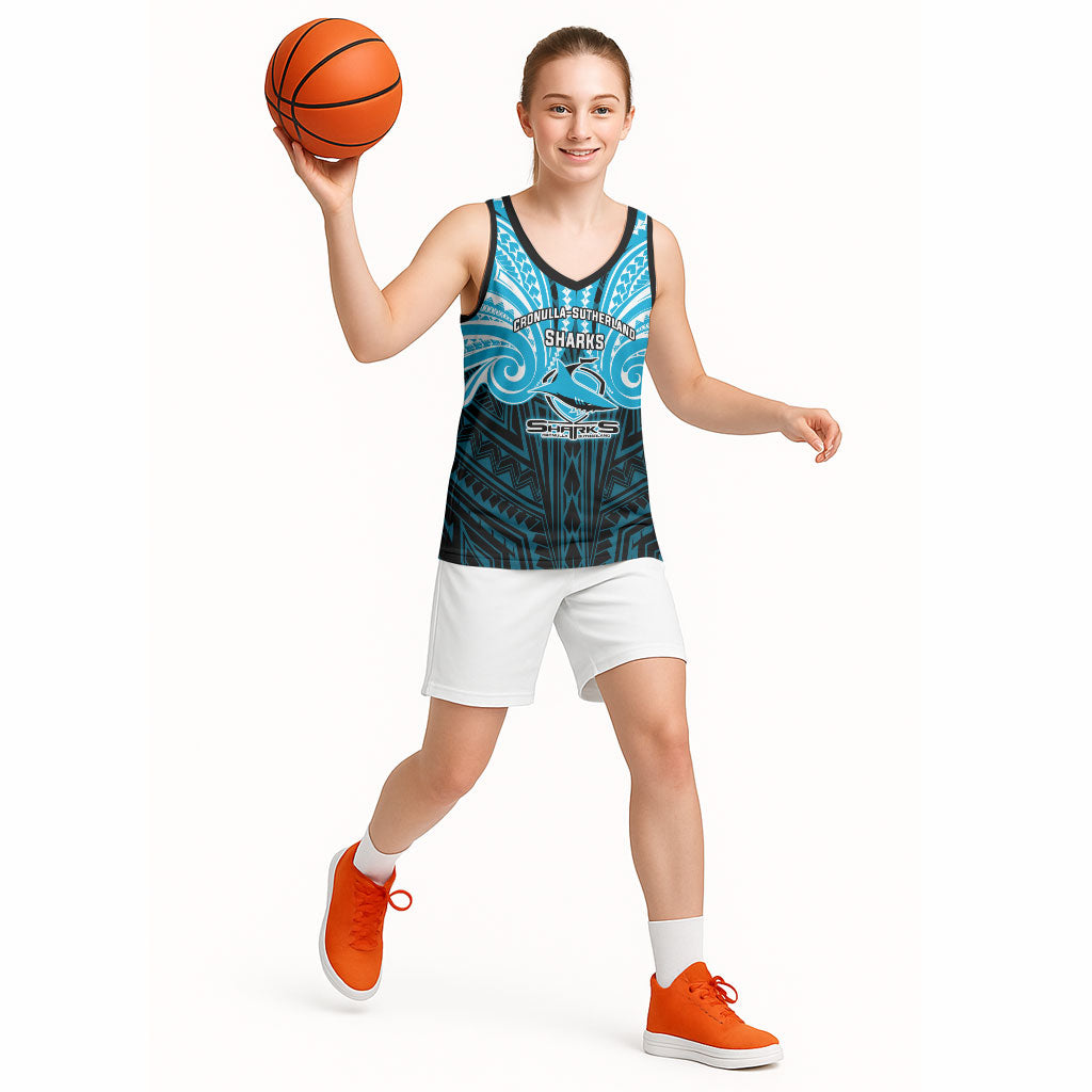 Custom Cronulla-Sutherland Sharks Basketball Jersey Shark Warrior Polynesia Islander Rugby Mascot