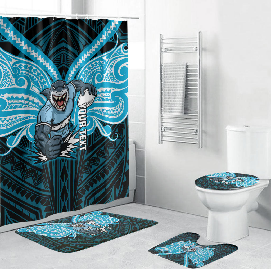 Custom Cronulla-Sutherland Sharks Bathroom Set Shark Warrior Polynesia Islander Rugby Mascot