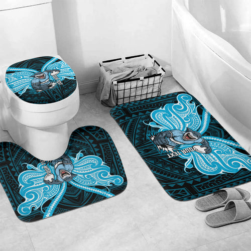 Custom Cronulla-Sutherland Sharks Bathroom Set Shark Warrior Polynesia Islander Rugby Mascot