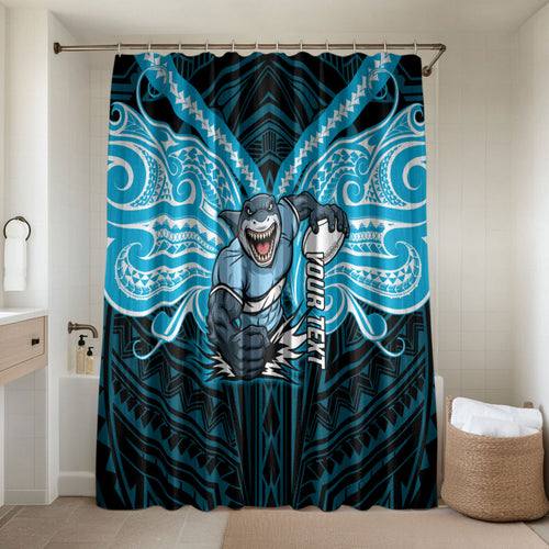 Custom Cronulla-Sutherland Sharks Bathroom Set Shark Warrior Polynesia Islander Rugby Mascot