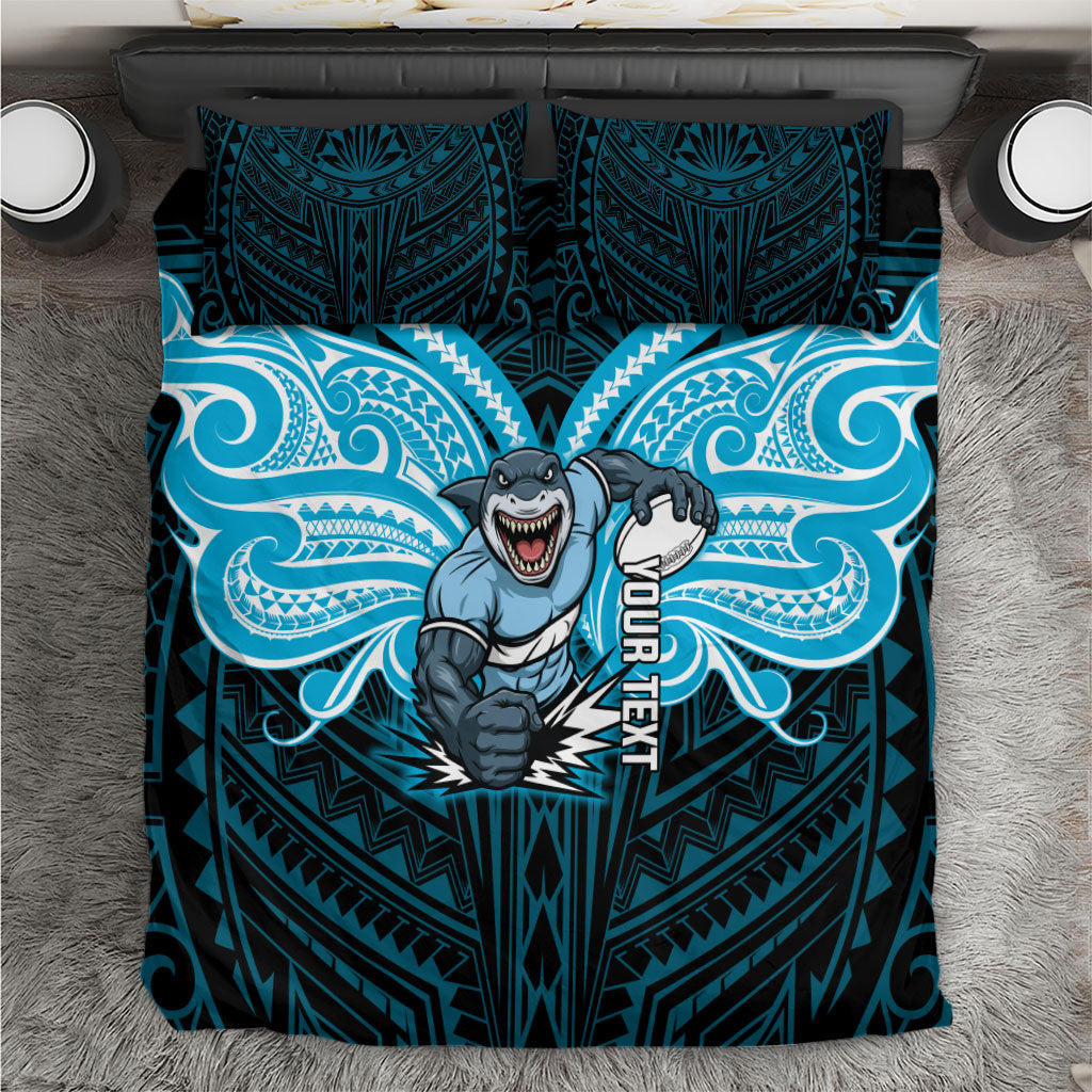 Custom Cronulla-Sutherland Sharks Bedding Set Shark Warrior Polynesia Islander Rugby Mascot
