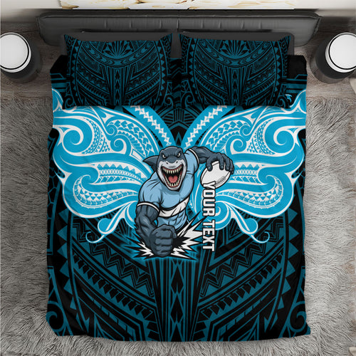 Custom Cronulla-Sutherland Sharks Bedding Set Shark Warrior Polynesia Islander Rugby Mascot