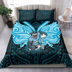 Custom Cronulla-Sutherland Sharks Bedding Set Shark Warrior Polynesia Islander Rugby Mascot