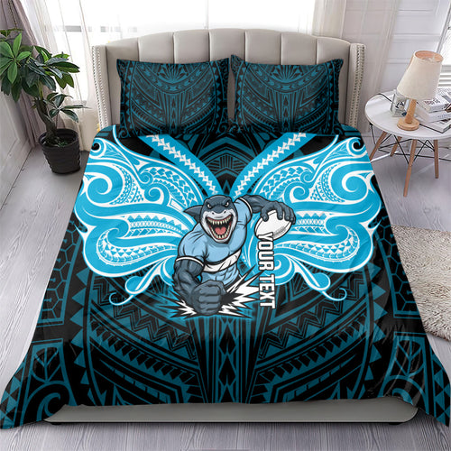 Custom Cronulla-Sutherland Sharks Bedding Set Shark Warrior Polynesia Islander Rugby Mascot