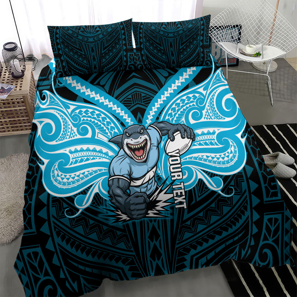 Custom Cronulla-Sutherland Sharks Bedding Set Shark Warrior Polynesia Islander Rugby Mascot