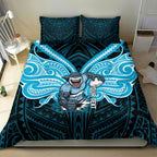 Custom Cronulla-Sutherland Sharks Bedding Set Shark Warrior Polynesia Islander Rugby Mascot