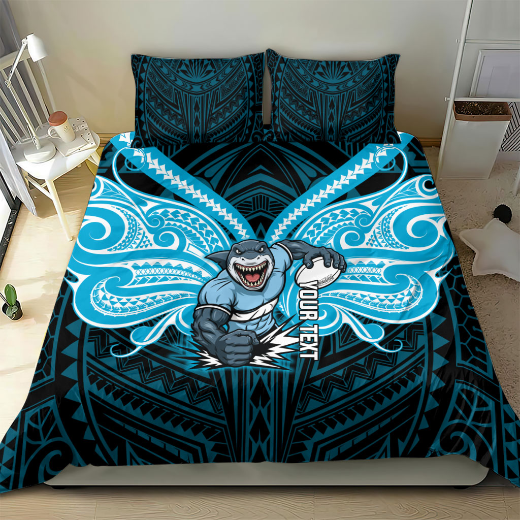 Custom Cronulla-Sutherland Sharks Bedding Set Shark Warrior Polynesia Islander Rugby Mascot