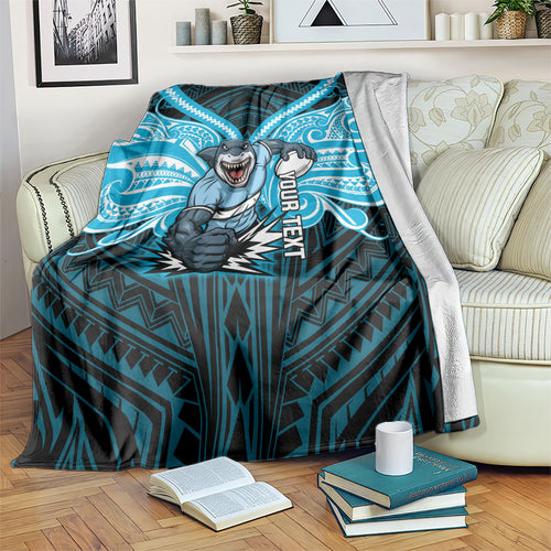 Custom Cronulla-Sutherland Sharks Blanket Shark Warrior Polynesia Islander Rugby Mascot