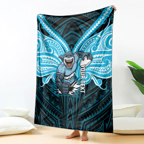 Custom Cronulla-Sutherland Sharks Blanket Shark Warrior Polynesia Islander Rugby Mascot