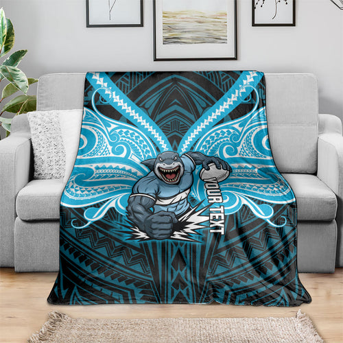 Custom Cronulla-Sutherland Sharks Blanket Shark Warrior Polynesia Islander Rugby Mascot