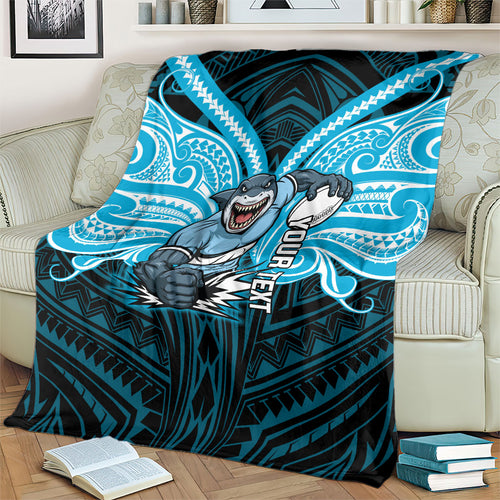 Custom Cronulla-Sutherland Sharks Blanket Shark Warrior Polynesia Islander Rugby Mascot