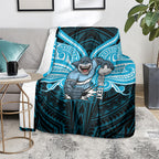 Custom Cronulla-Sutherland Sharks Blanket Shark Warrior Polynesia Islander Rugby Mascot