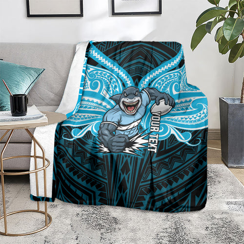 Custom Cronulla-Sutherland Sharks Blanket Shark Warrior Polynesia Islander Rugby Mascot