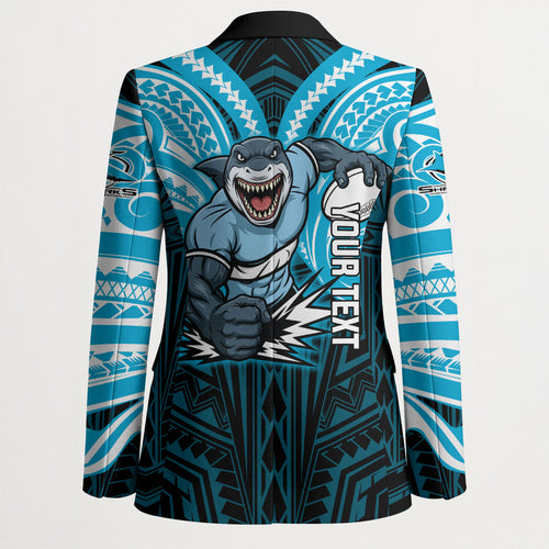 Custom Cronulla-Sutherland Sharks Blazer Shark Warrior Polynesia Islander Rugby Mascot