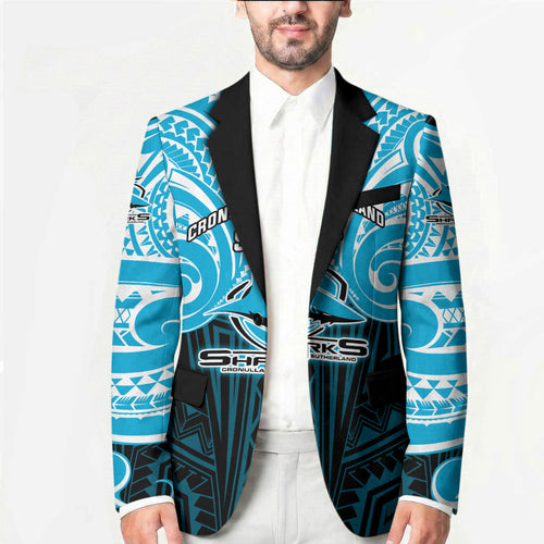 Custom Cronulla-Sutherland Sharks Blazer Shark Warrior Polynesia Islander Rugby Mascot