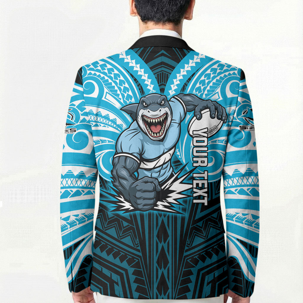 Custom Cronulla-Sutherland Sharks Blazer Shark Warrior Polynesia Islander Rugby Mascot