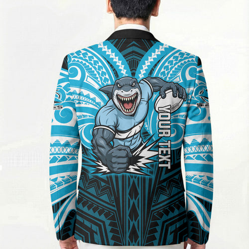 Custom Cronulla-Sutherland Sharks Blazer Shark Warrior Polynesia Islander Rugby Mascot