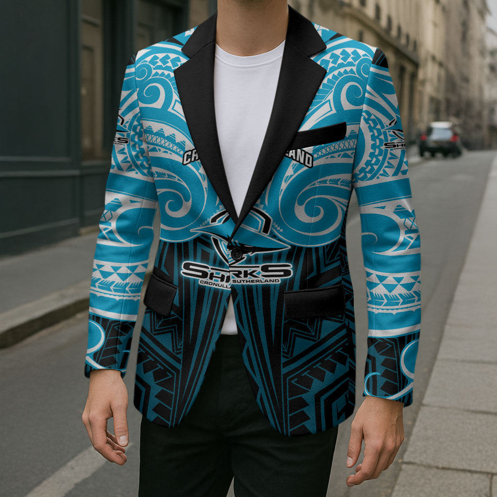 Custom Cronulla-Sutherland Sharks Blazer Shark Warrior Polynesia Islander Rugby Mascot
