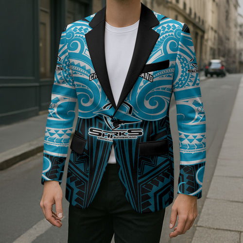 Custom Cronulla-Sutherland Sharks Blazer Shark Warrior Polynesia Islander Rugby Mascot