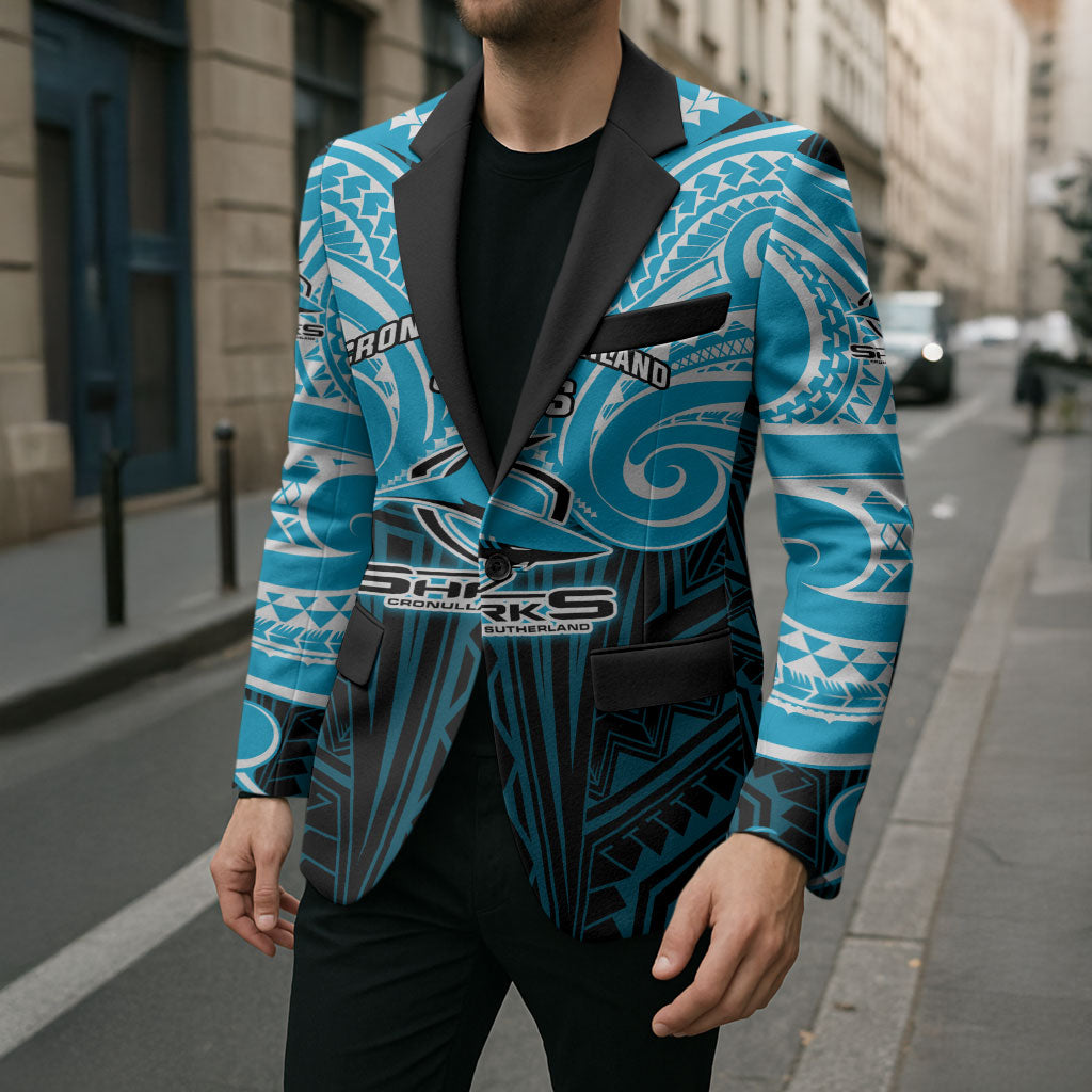 Custom Cronulla-Sutherland Sharks Blazer Shark Warrior Polynesia Islander Rugby Mascot