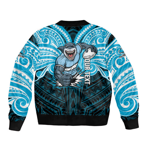Custom Cronulla-Sutherland Sharks Bomber Jacket Shark Warrior Polynesia Islander Rugby Mascot
