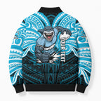Custom Cronulla-Sutherland Sharks Bomber Puffer Jacket Shark Warrior Polynesia Islander Rugby Mascot