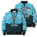 Custom Cronulla-Sutherland Sharks Bomber Puffer Jacket Shark Warrior Polynesia Islander Rugby Mascot